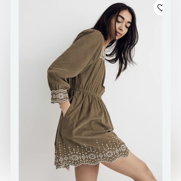 Madewell Dresses & Skirts - Madewell Olive Corduroy Dress with Square Neckline NEW With Tags! Size XL
